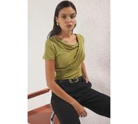 HOXTON GAL Women's Draped Front Fitted Knit Top with Short Sleeve in Green | Size: XS HOXTON GAL Green XS