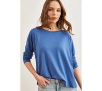 HOXTON GAL Women's Draped Viscose Blouse with Crew Neck & Batwing Sleeves in Indigo | Size: XL HOXTON GAL Indigo XL