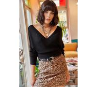 HOXTON GAL Women's Front & Back V-Neck Cropped Regular Fit Knit Sweater in Black | Size: Medium HOXTON GAL Black M