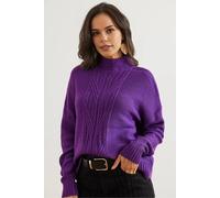 HOXTON GAL Women's High-Neck Cable Knit Regular Fit Jumper in Purple | Size: Small HOXTON GAL Purple S