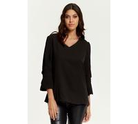 HOXTON GAL Women's Long Sleeves Detailed Cuff Blouse with V Neck in Black | Size: 8-10 HOXTON GAL Black 8-10