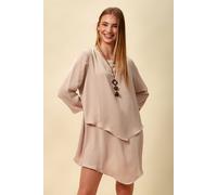 HOXTON GAL Women's Oversized 3/4 Sleeve Layered Top in Beige | Size: 8-10 HOXTON GAL Beige 8-10