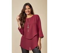 HOXTON GAL Women's Oversized 3/4 Sleeves Layered Blouse in Red | Size: 8-10 HOXTON GAL Red 8-10