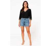 HOXTON GAL Women's Oversized 3/4 Sleeves With Tape Collared Details Top | Size: 12-14 HOXTON GAL Multicolor 12-14