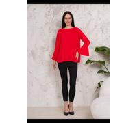 HOXTON GAL Women's Oversized Bell Sleeve Detailed Pleated Blouse Top in Red | Size: 18 HOXTON GAL Red 18