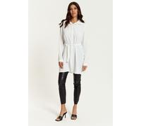 HOXTON GAL Women's Oversized Belt Detailed Shirt Tunic with Long Sleeves in White | Size: 8-10 HOXTON GAL White 8-10