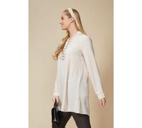 HOXTON GAL Women's Oversized Button Detailed Long Sleeves Tunic Top in Beige | Size: 8-10 HOXTON GAL Beige 8-10