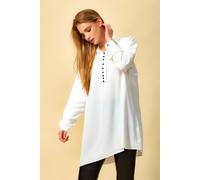 HOXTON GAL Women's Oversized Button Detailed Tunic Shirt in White | Size: 16-18 HOXTON GAL White 16-18