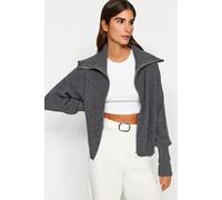 HOXTON GAL Women's Oversized Half-Zip High Neck Knit Sweater in Dark Grey | Size: Medium HOXTON GAL Dark Grey M