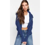 HOXTON GAL Women's Oversized Half-Zip High Neck Knit Sweater in Indigo | Size: Small HOXTON GAL Indigo S
