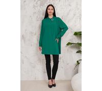 HOXTON GAL Women's Oversized High Neck Tunic Top with Brooch Details in Dark Green | Size: 20-22 HOXTON GAL Dark Green 20-22