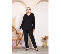 HOXTON GAL Women's Oversized Long Sleeve Elegant Blouse with Ruffle Neckline in Black | Size: 12-14 HOXTON GAL Black 12-14