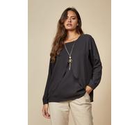 HOXTON GAL Women's Oversized Long Sleeves Crew Neck Layered Blouse in Black | Size: 20-22 HOXTON GAL Black 20-22