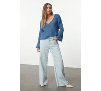 HOXTON GAL Women's Oversized Mercerized Wool Blend Knit Sweater in Blue | Size: Medium HOXTON GAL Blue M