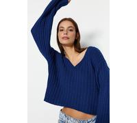 HOXTON GAL Women's Oversized Mercerized Wool Blend Knit Sweater in Navy | Size: Medium HOXTON GAL Navy M