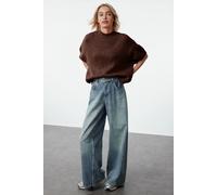 HOXTON GAL Women's Oversized Ribbed Crew Neck Short Sleeve Knit Sweater in Brown | Size: Small HOXTON GAL Brown S