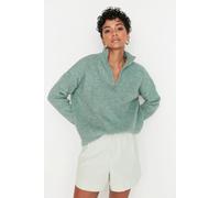 HOXTON GAL Women's Oversized Ribbed Knit Half-Zip High Neck Sweater in Mint | Size: Large HOXTON GAL Mint L