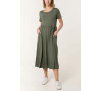 HOXTON GAL Women's Oversized Round Neck Stretch Tiered Midi Dress in Khaki HOXTON GAL Khaki One Size