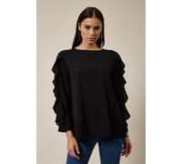 HOXTON GAL Women's Oversized Ruffle Sleeve Relaxed Fit Top in Black | Size: 8-10 HOXTON GAL Black 8-10