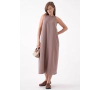 HOXTON GAL Women's Oversized Sleeveless Midi Dress with Round Neck & Front Pocket in Beige | Size: 8 HOXTON GAL Beige 8