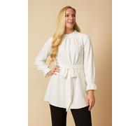 HOXTON GAL Women's Oversized Tie Waisted Long Sleeves Tunic Top in White | Size: 16-18 HOXTON GAL White 16-18
