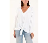 HOXTON GAL Women's Oversized V Neck Tie Detailed Long Sleeves Blouse in White HOXTON GAL White One Size