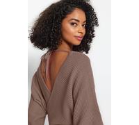 HOXTON GAL Women's Oversized Wrap Front V-Neck Knit Sweater in Mid Grey | Size: Medium HOXTON GAL Mid Grey M