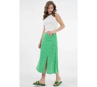 HOXTON GAL Women's Plain Midi Woven Skirt with Slit Detail in Green | Size: 10 HOXTON GAL Green 10