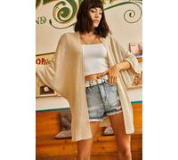 HOXTON GAL Women's Regular Fit Batwing Sleeve Open Front Knit Cardigan in Beige | Size: Small HOXTON GAL Beige S