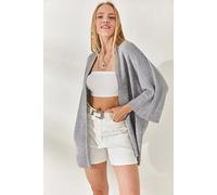 HOXTON GAL Women's Regular Fit Batwing Sleeve Open Front Knit Cardigan in Grey | Size: Medium HOXTON GAL Grey M