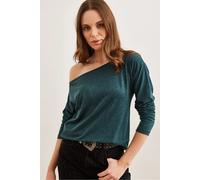 HOXTON GAL Women's Regular Fit Boat Neck Long Sleeve Draped Jumper in Green | Size: Large HOXTON GAL Green L
