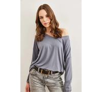 HOXTON GAL Women's Regular Fit Casual V-Neck Blouse with Stitch Detail in Dark Grey | Size: Medium HOXTON GAL Dark Grey M