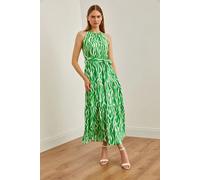 HOXTON GAL Women's Regular Fit Halter Neck Belted Midi Dress in Bright Green | Size: Medium HOXTON GAL Bright Green M