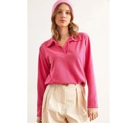 HOXTON GAL Women's Regular Fit Long Sleeve Knit Blouse with Polo Collar in Fuchsia | Size: Medium HOXTON GAL Fuchsia M