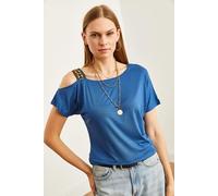 HOXTON GAL Women's Regular Fit One-Shoulder Top with Ethnic Strap Detail in Indigo | Size: Small HOXTON GAL Indigo S
