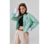 HOXTON GAL Women's Regular Fit Striped Crop Shirt in Green | Size: 16 HOXTON GAL Green 16