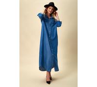 HOXTON GAL Women's Relaxed Fit Roll-up Sleeves Maxi Dress with Pocket Detail in Blue HOXTON GAL Blue One Size