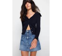 HOXTON GAL Women's Ribbed Knit Cropped Cardigan with Draped Collar in Navy | Size: Small HOXTON GAL Navy S