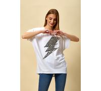 HOXTON GAL Women's Sequin Flash Top Relaxed Fit in White HOXTON GAL White One Size