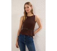 HOXTON GAL Women's Sleeveless Belted Fitted Knit Top in Brown | Size: Medium HOXTON GAL Brown M