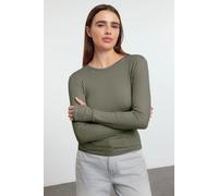HOXTON GAL Women's Viscose Long Sleeve Knit Top with Thumbhole Detail in Khaki | Size: XS HOXTON GAL Khaki XS