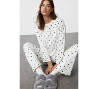 HOXTON GAL Women's Women's Relaxed Fit Pyjama Set Polka Dot & Heart Print in White | Size: XS HOXTON GAL White XS