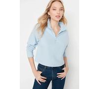 HOXTON GAL Women's Zip Neck Knitted-Look Long Sleeve Regular Fit Sweatshirt in Baby Blue | Size: XL HOXTON GAL Baby Blue XL