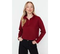HOXTON GAL Women's Zip Neck Knitted-Look Long Sleeve Regular Fit Sweatshirt in Burgundy | Size: Small HOXTON GAL Burgundy S