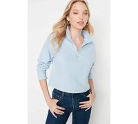 Hoxton Gal Zip Neck Knitted-Look Long Sleeve Regular Fit Sweatshirt In Baby Blue Baby Blue XL