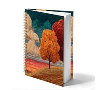 HOXUNQINA Moody Fall Landscape Journal Notebook 5.5x8.3 | Autumn Forest Sunset Journal for Women, Nature Lover Gifts, Retro Mosaic Art Aesthetic Notebooks for Work