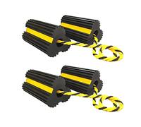HOXWELL Rubber Heavy Duty Dual Wheel Chocks Front and Back, RV Leveling Blocks Non Slip Base with Nylon Rope Yellow Reflective Tape for Travel Trailers, Car, Camper, Truck 2 Pair(4 Pack)