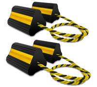 HOXWELL Wheel Chocks (2pair/4pack with Rope) for RV Trailer Camper Truck Car Aircraft, Versatile Heavy Duty Rubber Wheel Chocks Block with 3 Reflective Strips, Tire Wheel Immobilizers & Chocks