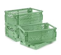 HOYA PONYOO 4 Pcs Collapsible Storage Crates, 10x5.9x4 inches Space-Saving Folding Containers, Stackable Plastic Boxes for Home Kitchen Office Bedroom Bathroom, Green