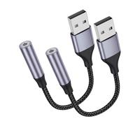 HOYAWU 2 Pack USB to 3.5mm Jack Audio Adapter, External Sound Card, Mic-Supported USB to Aux Adapter Compatible with Headset, Laptop, PC, Linux, PS4, PS5 and More Devices